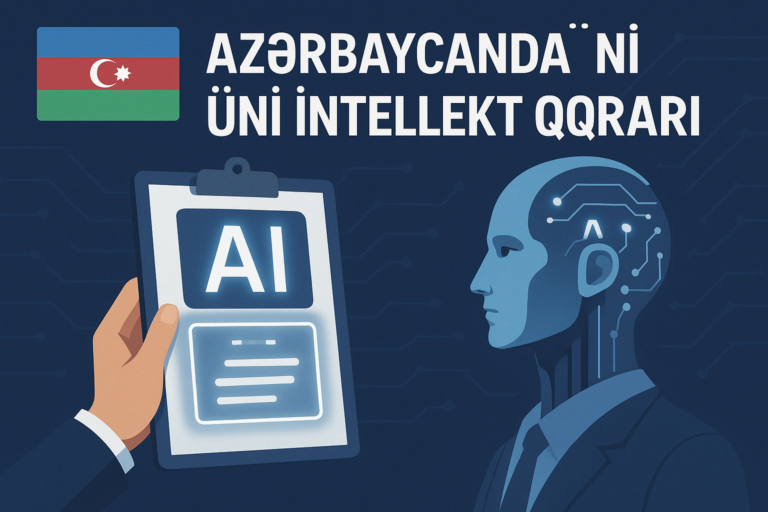 Azerbaycanda suni intellekt ile bagli yeni qerara aid futuristik AI konsept sekli