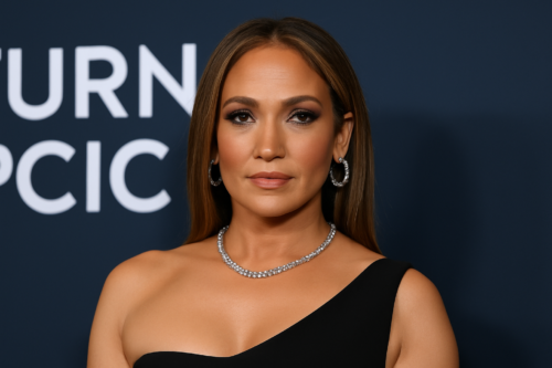 Jennifer Lopez attending a formal event in an elegant black dress