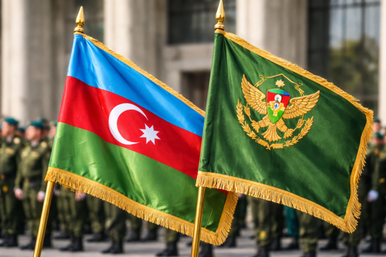 Alt text: Dovlet Serhed Xidmetinin doyus bayraqlari ile bagli simvolik sekil