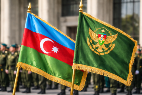 Alt text: Dovlet Serhed Xidmetinin doyus bayraqlari ile bagli simvolik sekil