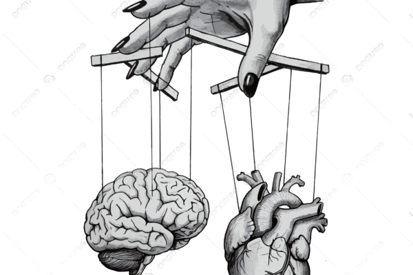 Psixologiya ve insan beyninin emosiyalarla bagli isleyisini gosterən abstrakt neon beyin illustrasiyasi