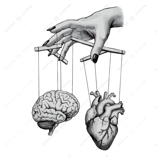 Psixologiya ve insan beyninin emosiyalarla bagli isleyisini gosterən abstrakt neon beyin illustrasiyasi